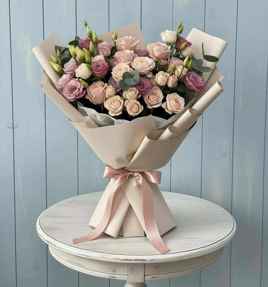 Букет цветов из: Розы и Лизиантусы в Нагорске